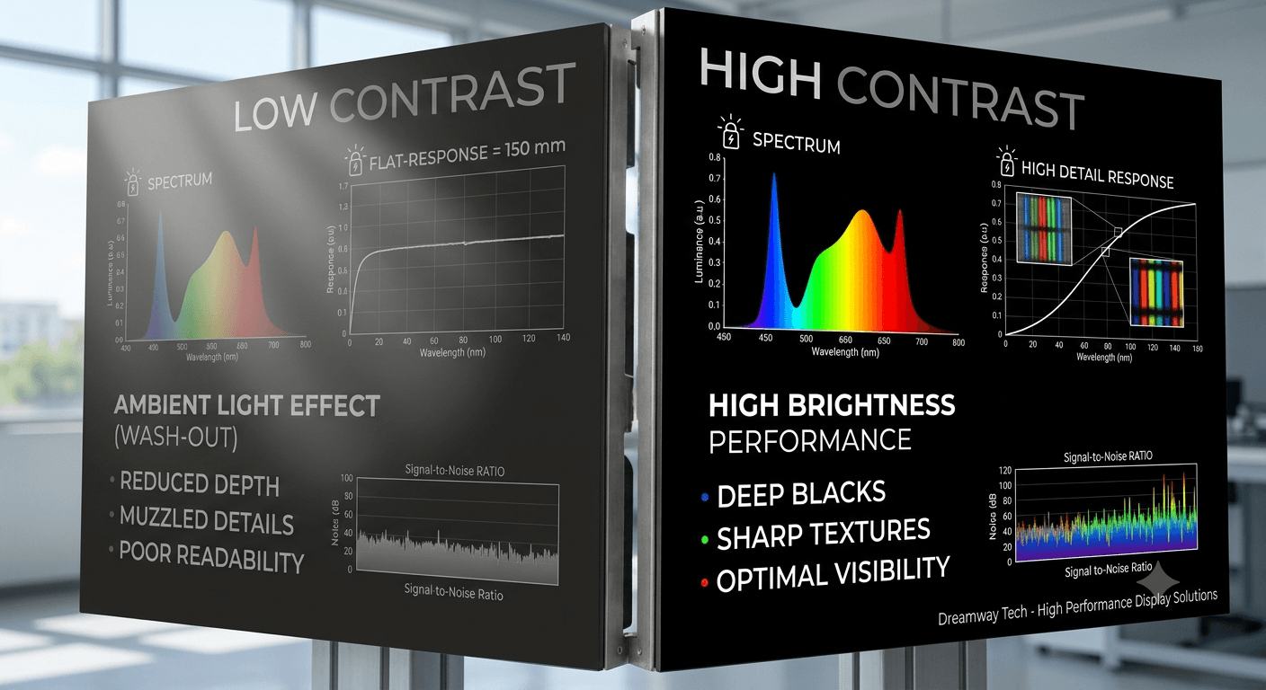 graphic provides a scientific look at how light affects the LED display screen.