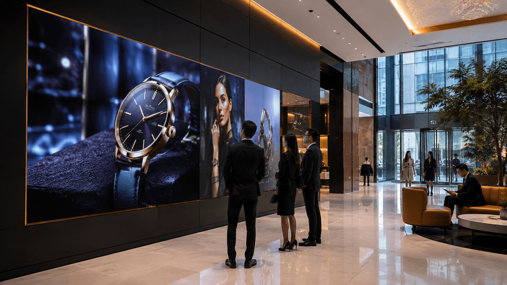 Permanent LED video wall in corporate lobby
